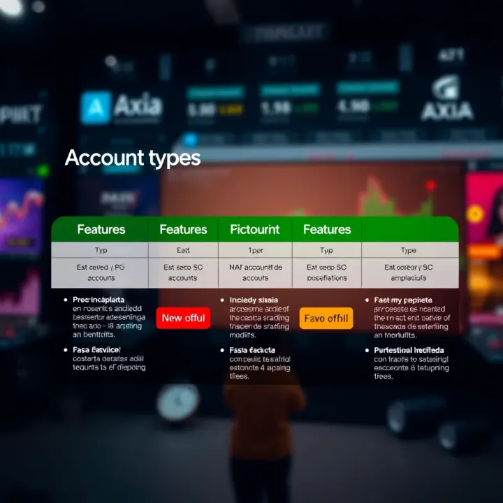 Different account types displayed with features and benefits