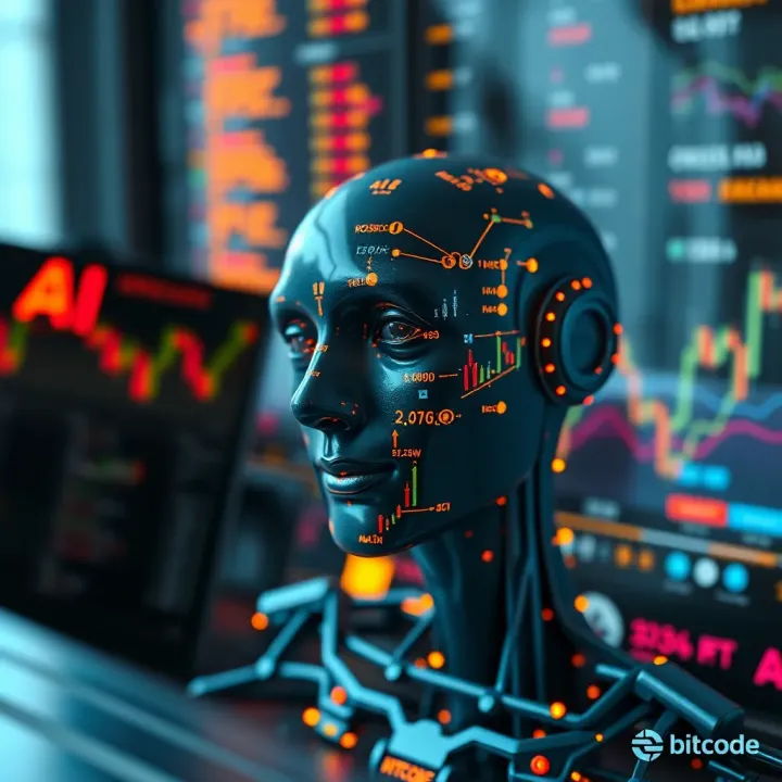 Bitcode AI Integration in Financial Trading Systems Conceptual graphic of artificial intelligence integrating with financial trading systems