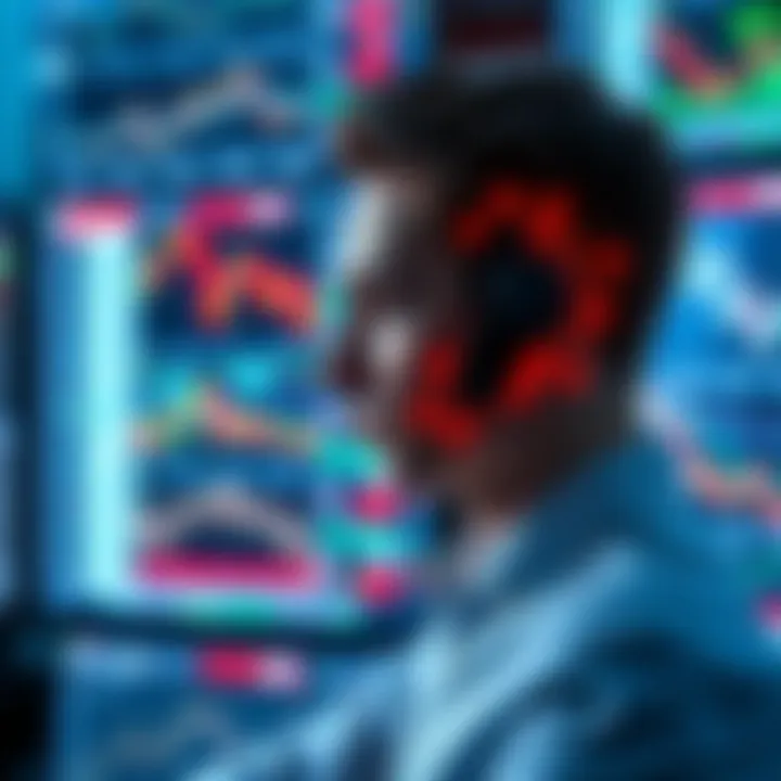 Visualization of Bitcode AI's algorithm analyzing financial market data on multiple screens