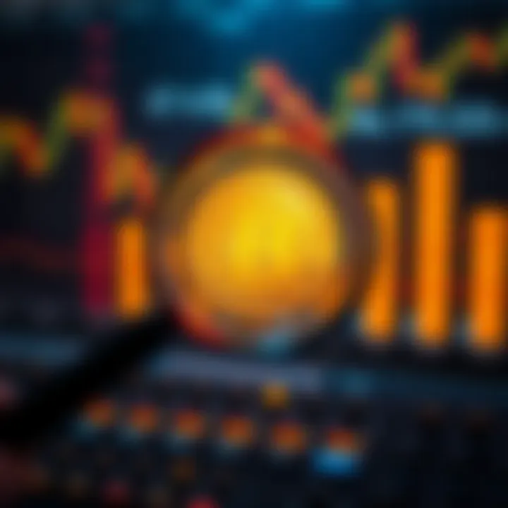 Illustration showing a magnifying glass examining a digital Bitcoin symbol representing scrutiny of cryptocurrency platforms