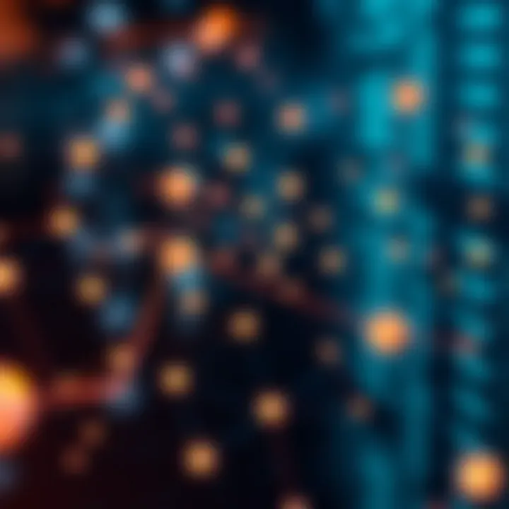 Conceptual illustration of blockchain network depicting Cardano nodes and interconnections in a digital space