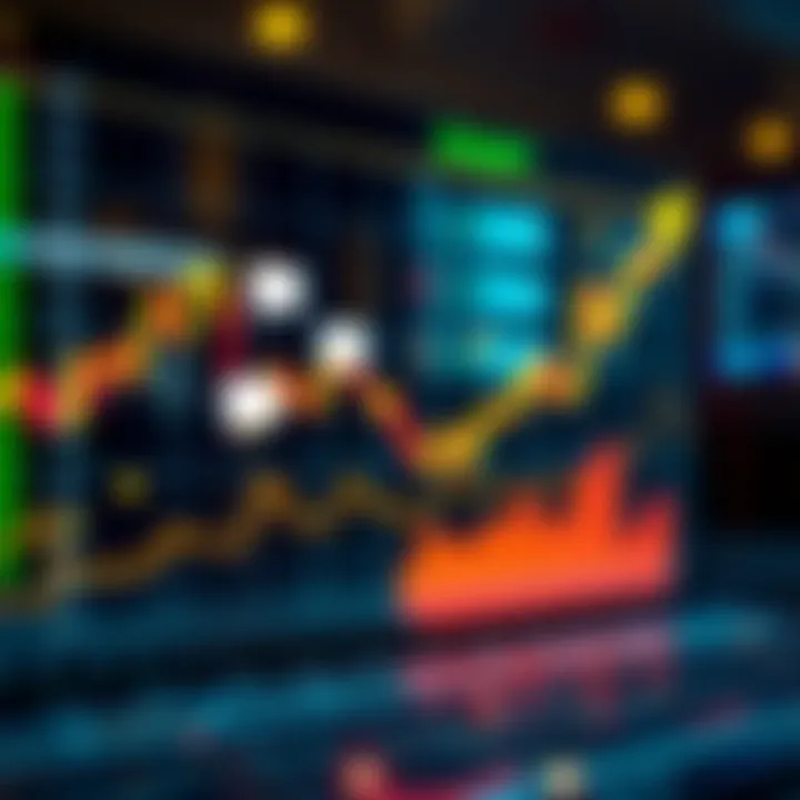 Graph showing investment growth with an overlay of chatbot interaction symbols