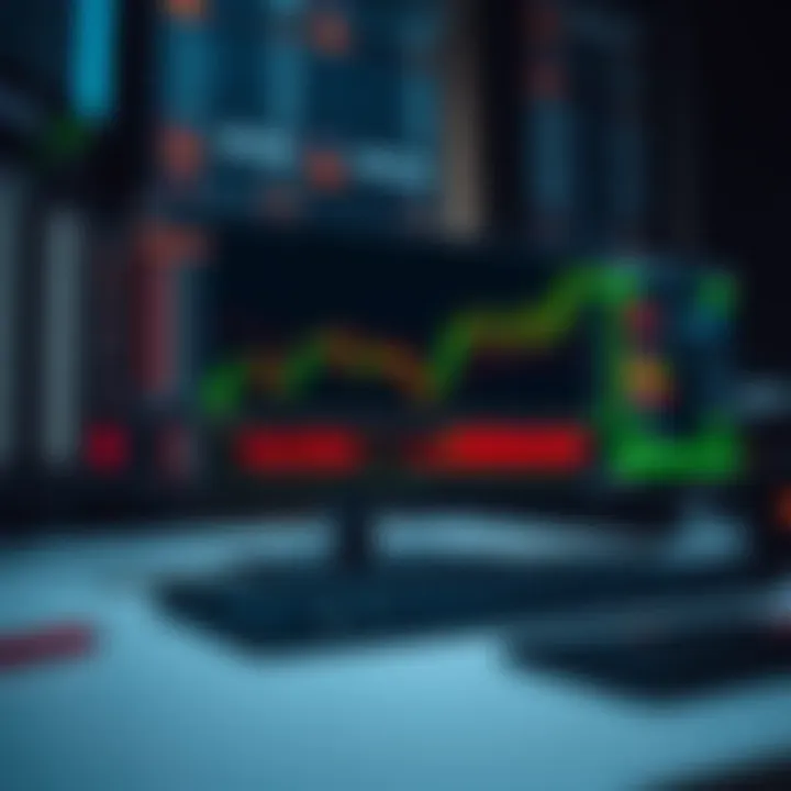 Illustration showing automated trading software interface with binary options charts and algorithm settings