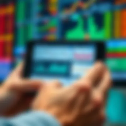 Overview of Trading Applications and Market Data Mobile device displaying various trading charts and market data