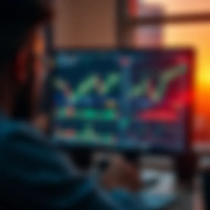 Financial trader analyzing market charts on computer screen for derivative trading