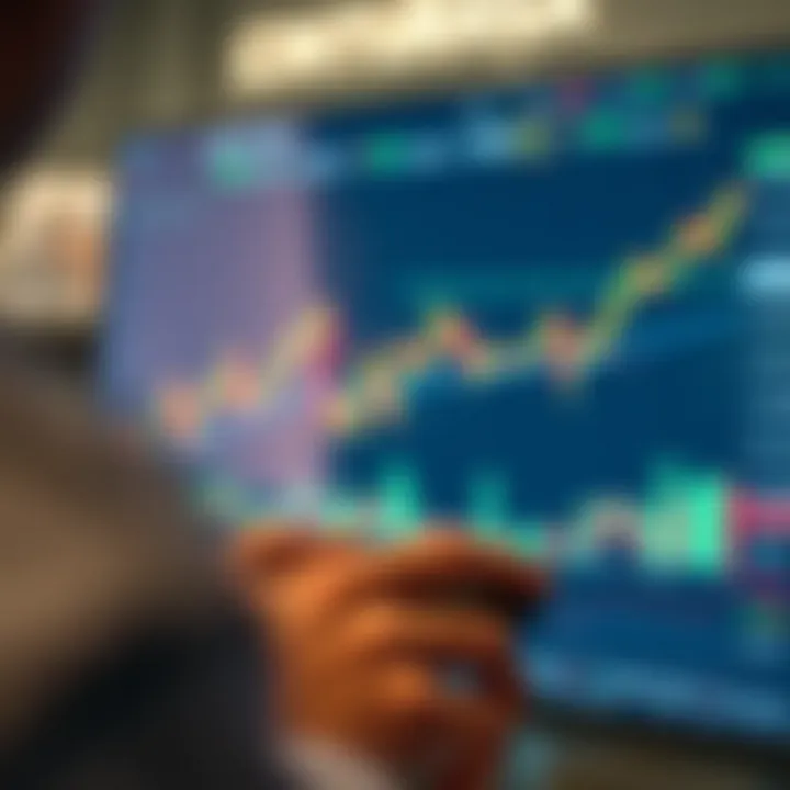 Digital chart displaying cryptocurrency market trends and trading volumes