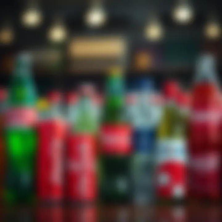 Global beverage market competitors showing various branded drink bottles and cans from different companies