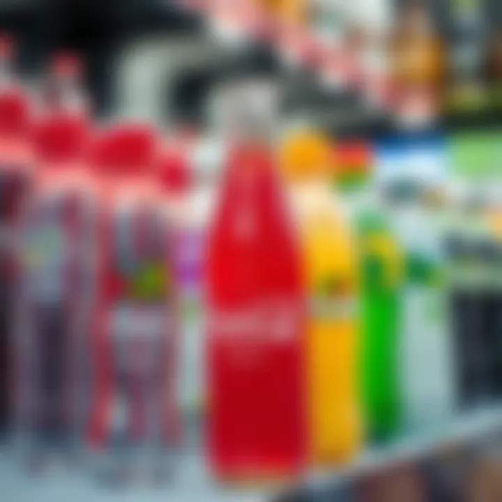Assortment of healthy beverage options including flavored water, natural juices, and low-calorie drinks on display