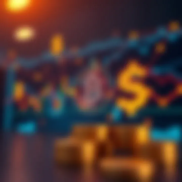 Illustration of affiliate marketing concept with digital currency symbols and network connections