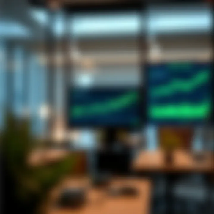 Modern office space with financial charts showing investment growth