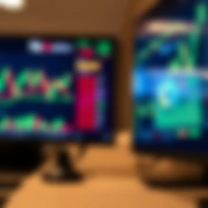 Graph displaying financial market trends and trading indicators on a digital screen