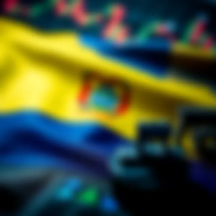 Colombian flag with symbols of internet and finance representing local trading platforms and regulations