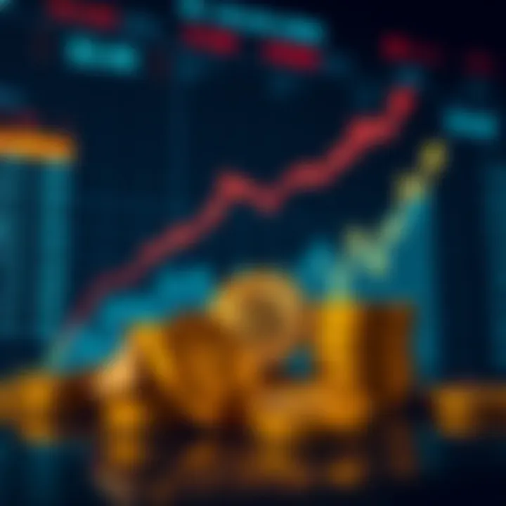 Graph showing upward trend of cryptocurrency values with financial icons