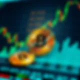 Graph showing Bitcoin price trends with digital market symbols and data analysis