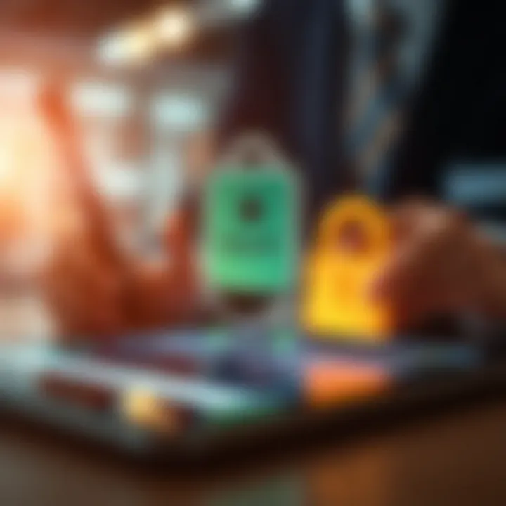 Illustration of secure financial transactions with deposit and withdrawal icons