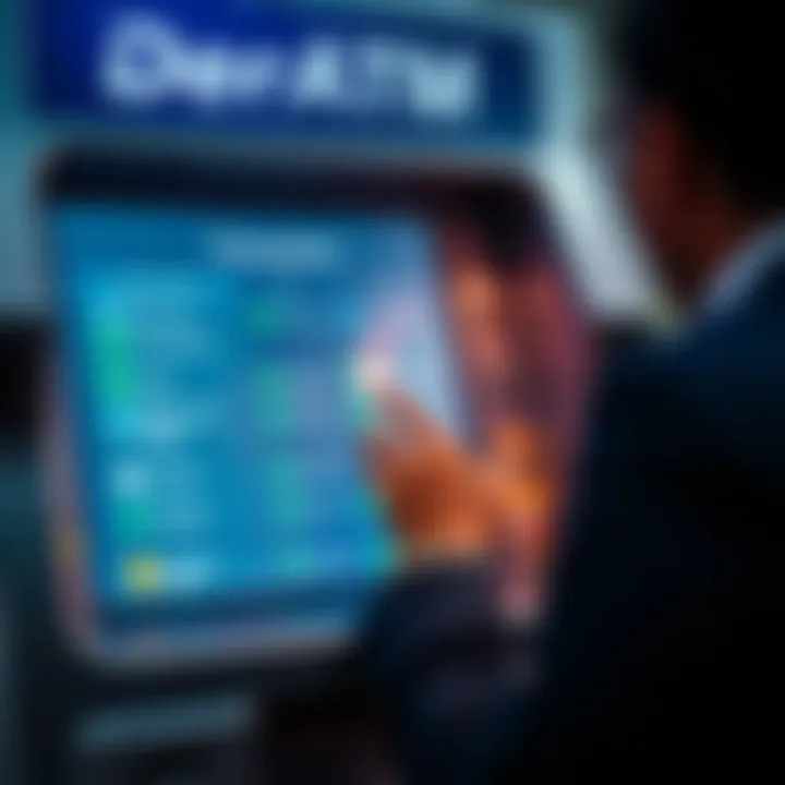 User interacting with Deriv ATM displaying transaction options on screen