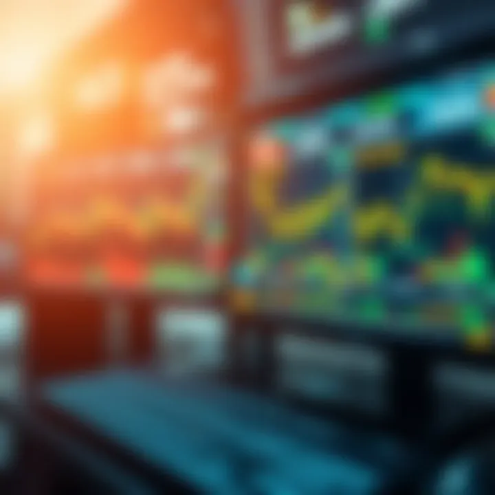 Visualization of trading platforms with charts and performance metrics highlighting opportunities and risks