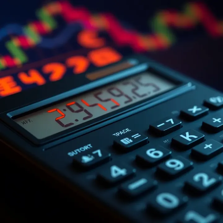 Digital Calculator Showing Pip Value Calculation Digital calculator displaying pip value calculation for currency trading