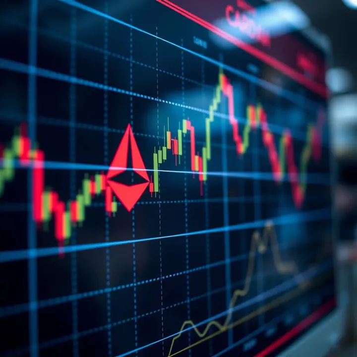Graph showing Cardano price movement with technical indicators and trend lines on a digital display