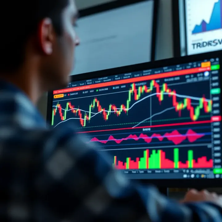 Detailed trading chart displaying multiple technical indicators and asset price movements on a digital platform