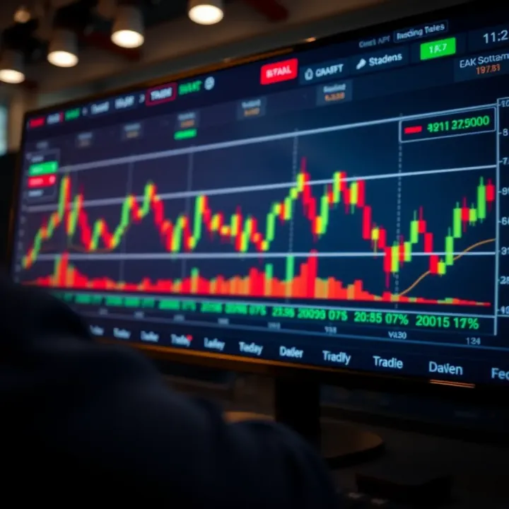 Chart showing binary options trading interface with key features highlighted