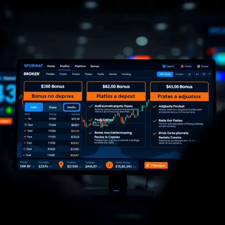 Illustration showing a digital broker platform with bonus offers highlighted