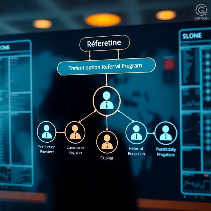 Diagram showing referral program connection between users on IQ Option platform