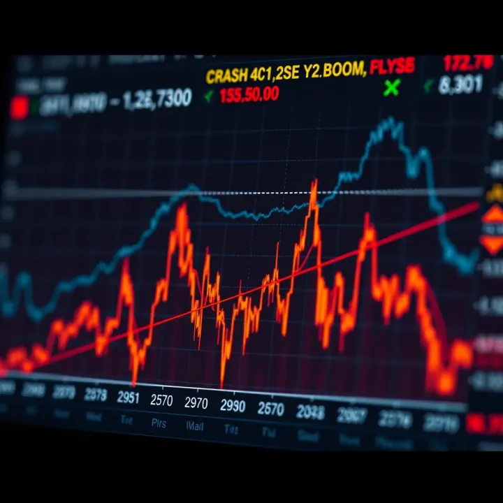 Characteristic Volatility Patterns of Synthetic Crash and Boom Indices Graph illustrating the characteristic volatility spikes of synthetic Crash and Boom indices in trading