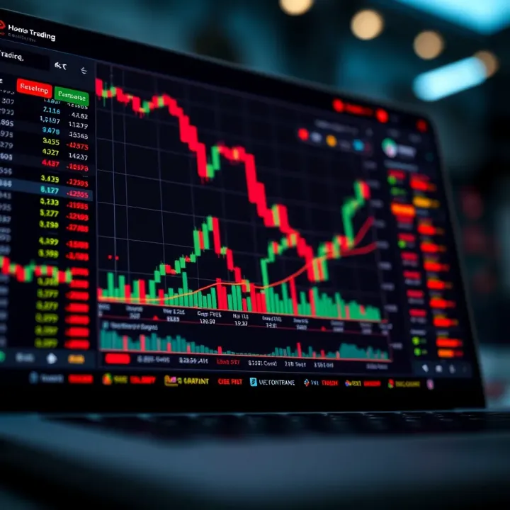 Graph depicting online trading platform interface with charts and financial data
