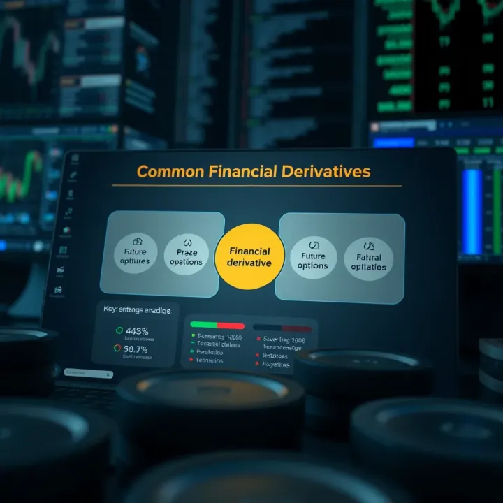 Diagram illustrating common types of financial derivatives such as futures, options, and swaps highlighting their key characteristics