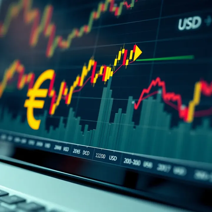 Graph showing EUR to USD exchange rate trends with economic indicators