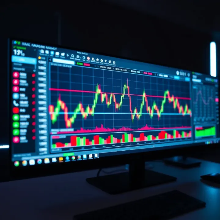Graph displaying fluctuating forex and cryptocurrency market trends on a computer screen