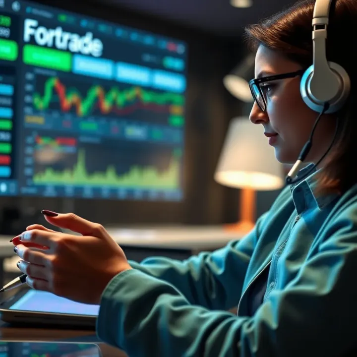 Customer support interaction on a digital device illustrating assistance for Fortrade users