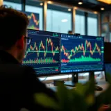 Graph showing trading performance metrics on computer screens