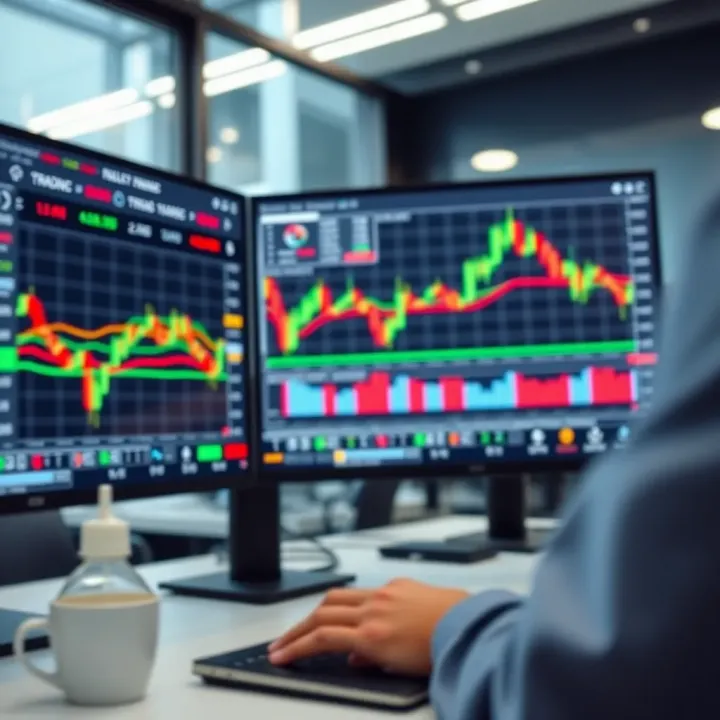 Automated trading software interface displaying live market charts and active trade executions
