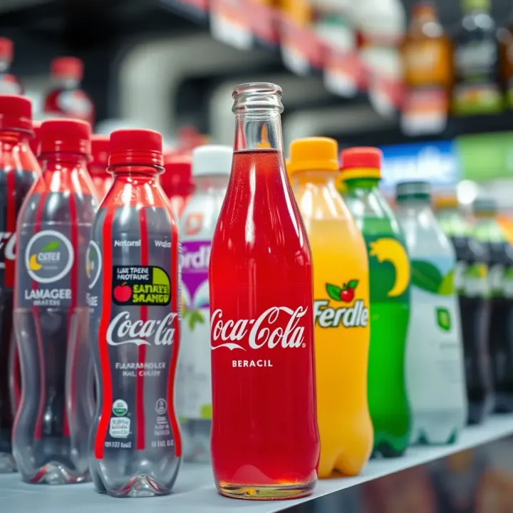 Assortment of healthy beverage options including flavored water, natural juices, and low-calorie drinks on display