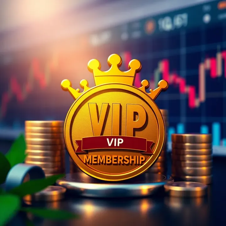 VIP membership icon with a golden crown and trading platform elements