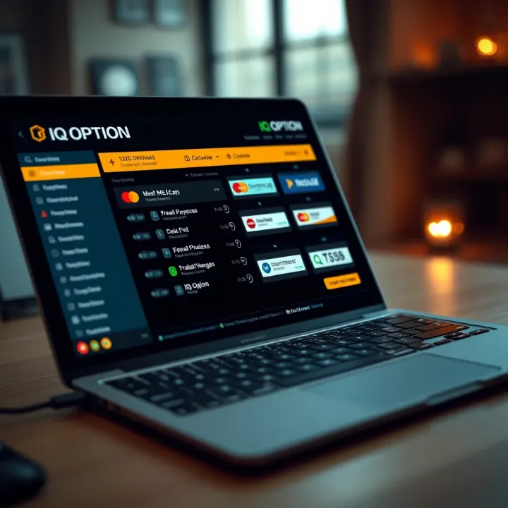 Secure digital payment methods displayed on a laptop screen for IQ Option deposits
