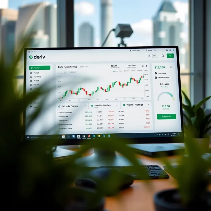 Trading platform interface displaying a demo account dashboard with charts and trading options