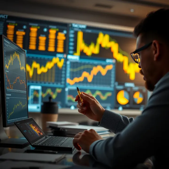 Illustration of investors analyzing market data to predict gold price movements and global economic impact