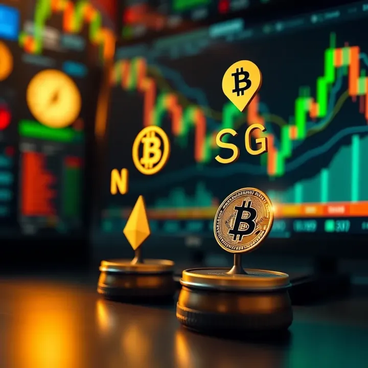 Illustration of financial instruments available on IQ Option with icons representing stocks, forex, and cryptocurrencies