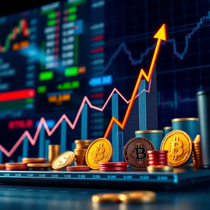 Overview of Financial Assets Available on IQ Option Platform Graph showing upward trends and various financial asset icons representing forex, binary options, and cryptocurrencies