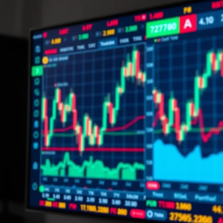 Graph showing digital trading platform interface with various market instruments and charts