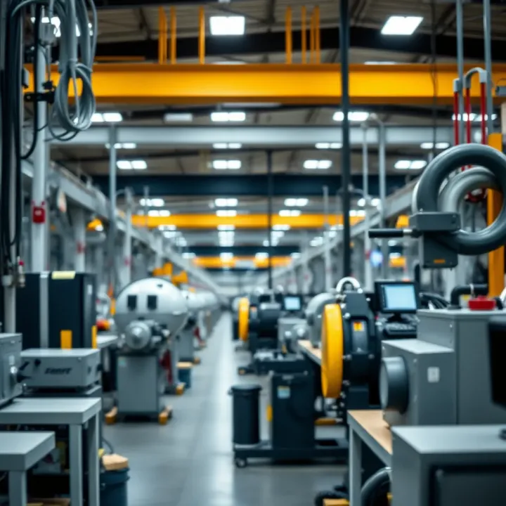 Overview of a Manufacturing Facility and Equipment Industrial manufacturing facility with machinery and equipment