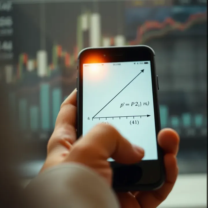 Smartphone displaying a graph of a mathematical derivative function