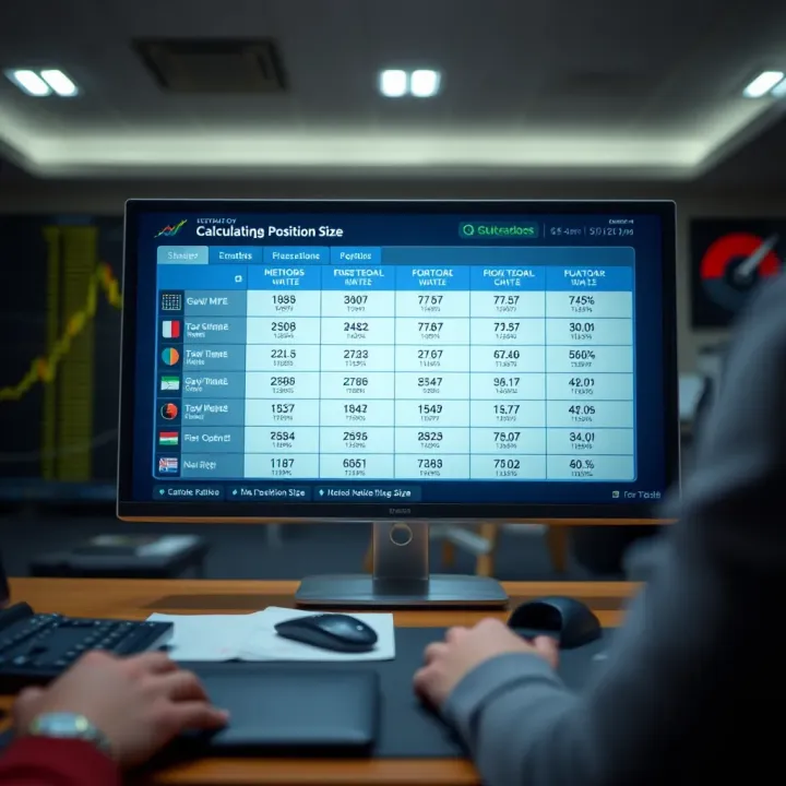 Chart showing different methods for calculating position size with examples and risk management strategies