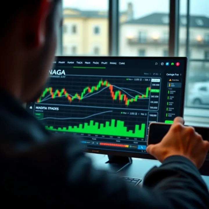 User interface of NAGA Broker platform showing trading charts and investment portfolio