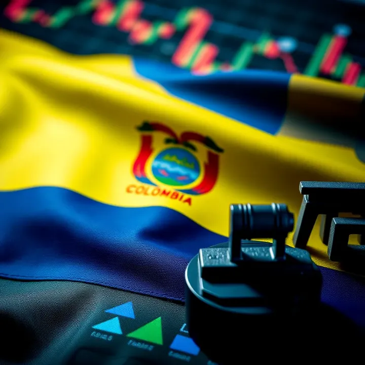 Online Trading Platforms and Regulations in Colombia Colombian flag with symbols of internet and finance representing local trading platforms and regulations