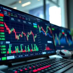 Trading Platform Interface Displaying Market Data and Analytical Tools Interface of a trading platform showing market charts and tools for analysis