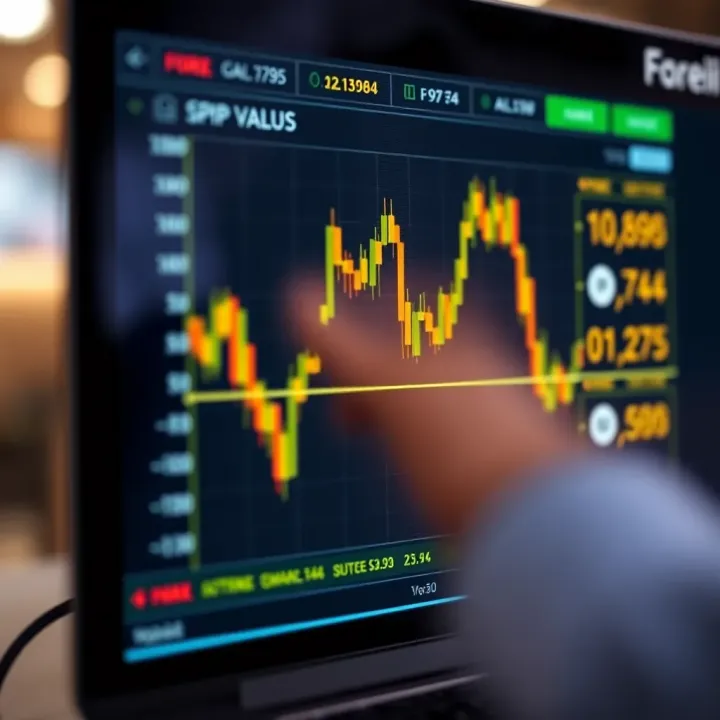Forex pip calculator displaying currency pairs and pip value calculations on digital screen